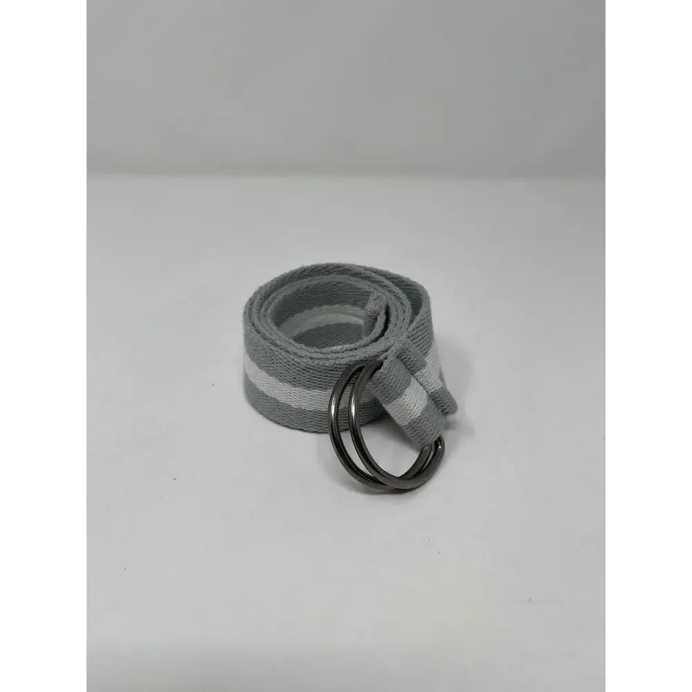 Men's Gray and White Striped Canvas Webbed Belt with D-Ring Buckel‎